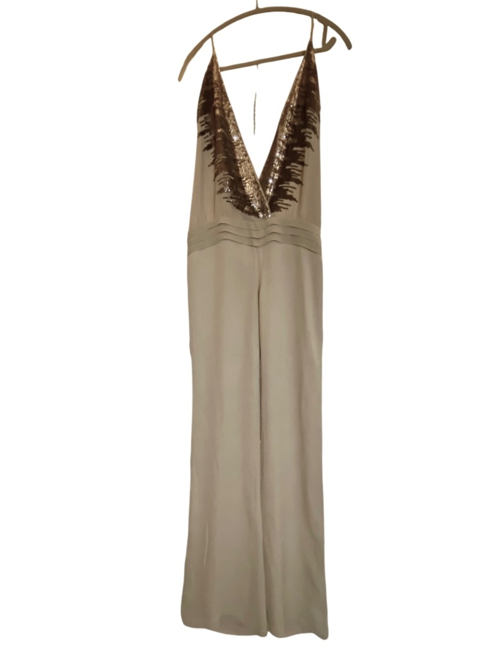 Patrizia Pepe Sera Tan Silk Crepe Sequin Halter Jumpsuit IT 42 - US 4 NEW
